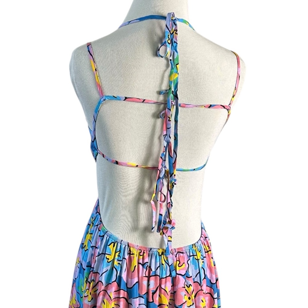 For Love & Lemons Yasmin Open Back Floral Maxi Dress XS Cut Out Plunge Summer - Picture 12 of 17